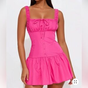 Hot Pink Poplin Mini Dress